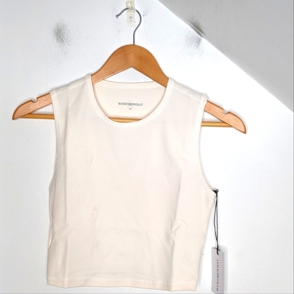 WEWOREWHAT Off-White Cotton Blend Cropped Muscle Tank Top NEW Size S - Picture 1 of 6